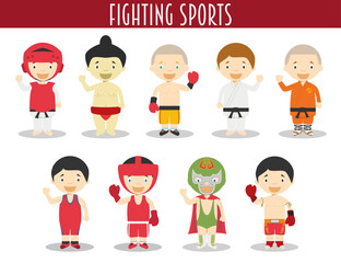 Vector Set of Fighting Sports in cartoon style