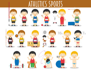 Vector Set of Athletics and Gymnastics Sports in cartoon style