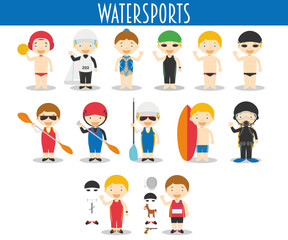 Vector Set of Watersports in cartoon style