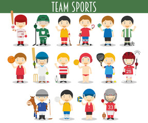 Vector Set of Team Sports in cartoon style