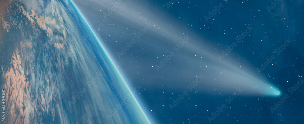 Poster Comet on the space Planet Earth in the background 