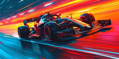 F1 racing car speeding down track