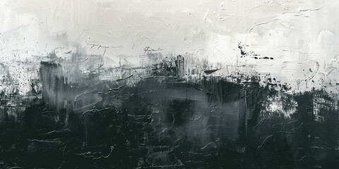 Monochrome Abstract Painting Black and White Brushstrokes on White Canvas with Dark Sky Background