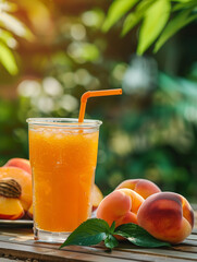 Cold peach juice, close up