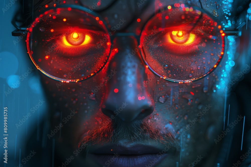 Poster smooth gradient backdrop with a bokeh effect transitioning from deep blue to warm red tones