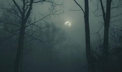 Foggy night sky with obscured moonlight