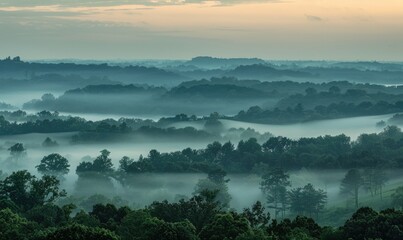 Hazy sky and thin layers of clouds, mist in the mounts