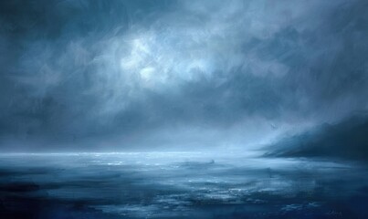 Obraz premium Painting of a foggy night sky with low-lying stratus clouds