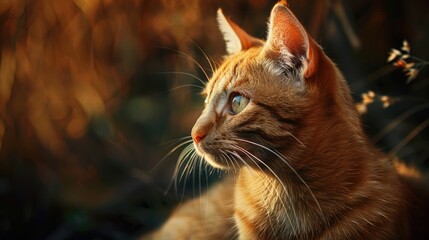 Portrait of a red cat in nature.