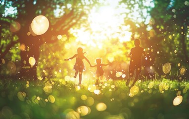 Obraz na płótnie Canvas Joyful family playing together in a sunny park.