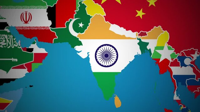 India with flag country nation outline world map motion graphics animation