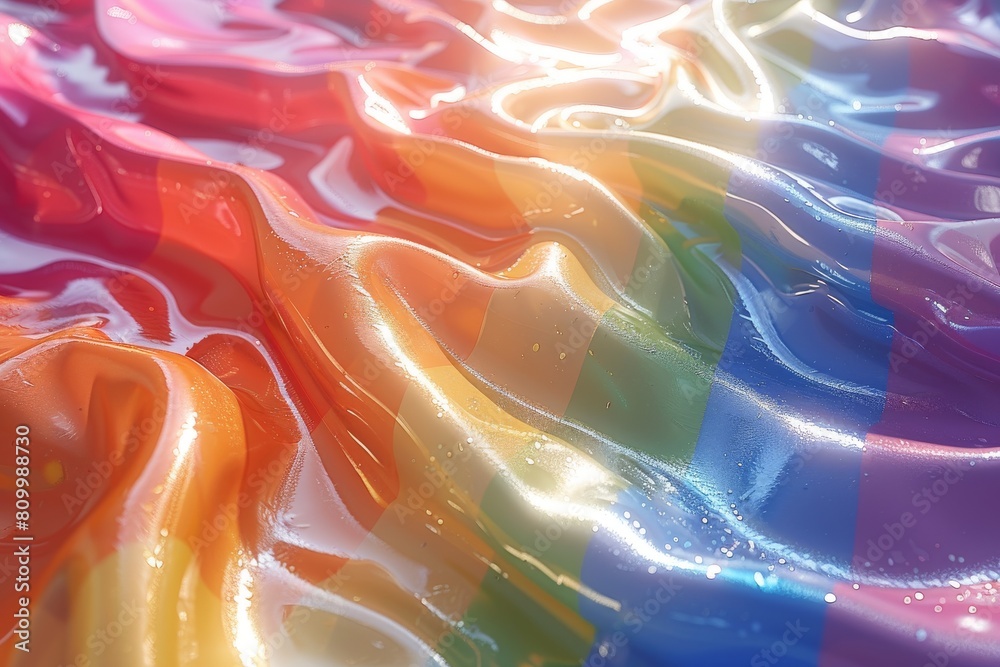 Poster this image features a 3d digital art depiction of fluid, wavy forms creating an abstract rainbow pat