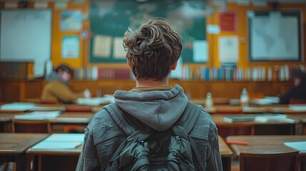 A student approaches the teacher's desk after class, seeking extra help and guidance on a challenging assignment