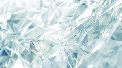 Abstract white background with triangular shapes, crystal clear glass and light blue colors, high resolution, hyper realistic in the style of various artists.