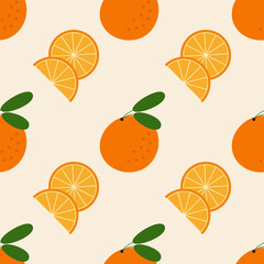 Summer seamless pattern with oranges. Design for fabric, textile, wallpaper, cover, web, packaging.