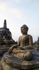 A revered Buddhist statue, sculpted in Thailand, reflects the country's rich religious history and meditation culture