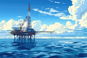 An oil rig situated in the vast ocean. Suitable for energy and industrial concepts