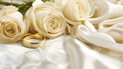 Golden Wedding Rings and Soft Floral Arrangement