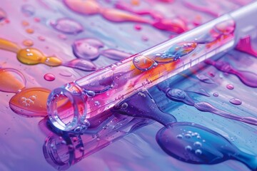 A glass test tube containing a colorful liquid