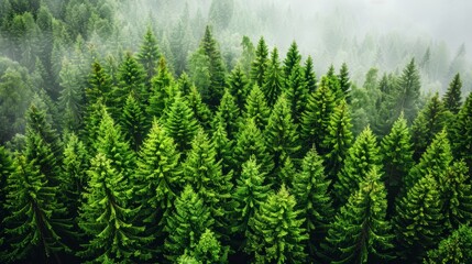  a cluster of pine trees amidst daytime fog