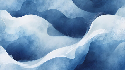 Blue Frozen Watercolor Background of Ocean Water Snow Wavy Abstract