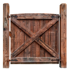 Rustic wooden gate on white background stock image.