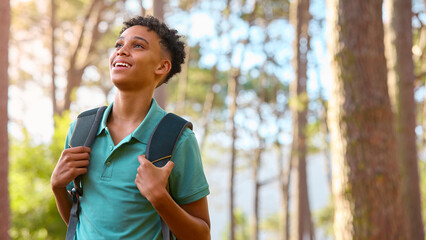 Active Teenage Boy On Hike In Countryside With Backpack