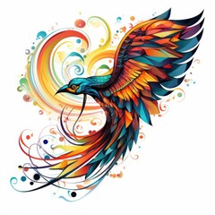 Obraz premium Design a di-cut PNG image of a stylized, colorful kite, symbolizing freedom and leisure Employ a digital illustration approach to showcase its intricate patterns and flowing tail