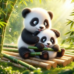 Fototapeta premium panda eating bamboo