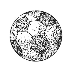 leather soccer ball hand drawn. round symbol, hexagon sphere, goal team leather soccer ball vector sketch. isolated black illustration