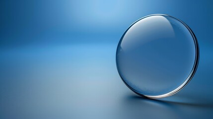   A round glass object sits atop a blue surface, constituting the image's midpoint against a light-blue background
