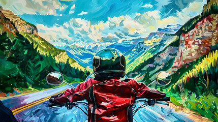 Motorcyclist on scenic mountain road journey