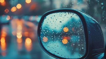  raindrops on surface, blurred street background - Powered by Adobe