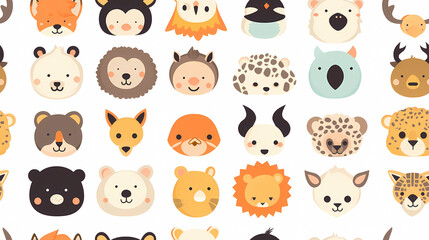 Seamless pattern with cute cartoon animal heads. Vector illustration.
