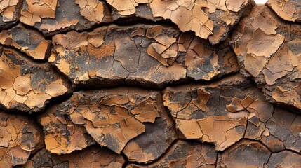   A tight shot of tree bark, featuring intricate brown texture with embedded dirt patches of similar hue