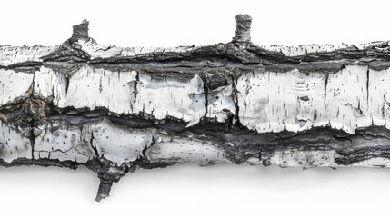   A tight shot of a wooden piece sporting white and black painted sections