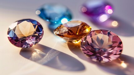 Gemstones in contrast with light backgrounds generative ai