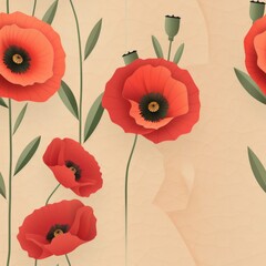 A group of red poppies with green leaves, suitable for various design projects