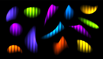 Corrugated neon shapes ribbed glass effect. Set abstract colorful liquid gradient blur shape. Vibrant abstract element prism effect black background. Vector illustration