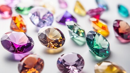 Fototapeta premium Gemstones in contrast with light backgrounds generative ai