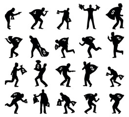 Set of illustrations of robber silhouettes