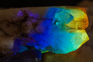 natural quartz rock with embedded crystal in prism light