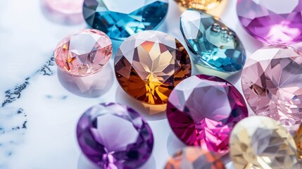 Gemstones in contrast with light backgrounds generative ai