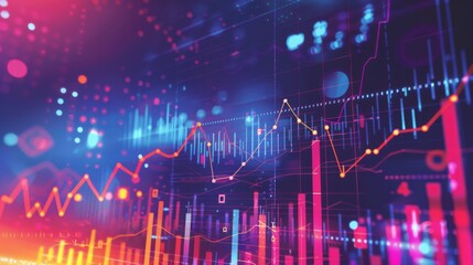A vibrant display of financial graphs and charts illustrating market trends and data analytics in vivid colors.