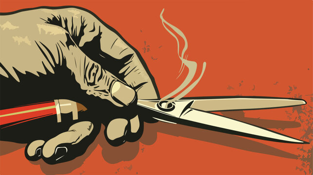 hand Scissors cutting a cigarrette Vector style vector