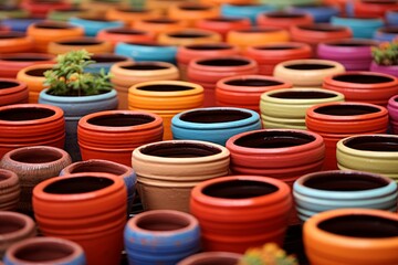 Terracotta pots colorful. Vase decor jug. Generate Ai