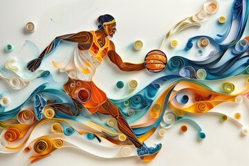 Paper sculpture of a basketball player with a ball, ideal for sports and art projects