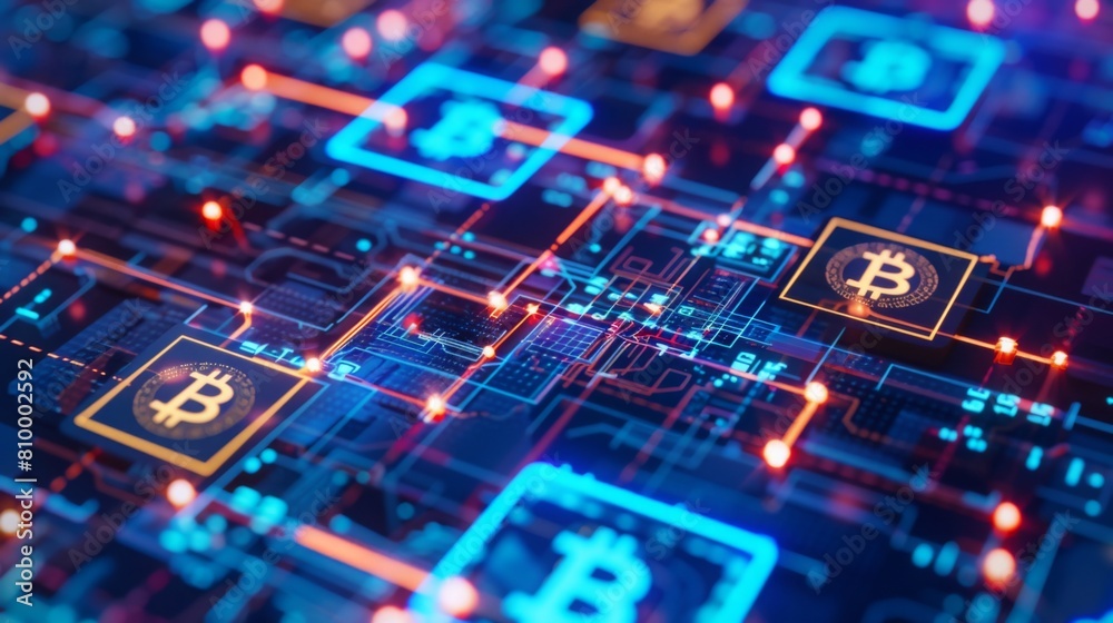 Poster A computer screen showing a clear and visible Bitcoin logo, representing digital currency and blockchain technology.