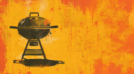 illustration of a kettle bbq, summer time, bbq, backyard, barbecue, bar-b-q.