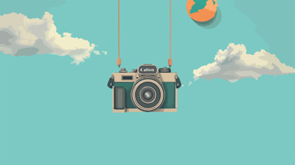 Hanging camera with world photography day background